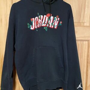 Jordan Black Hoodie with Red Floral Accents